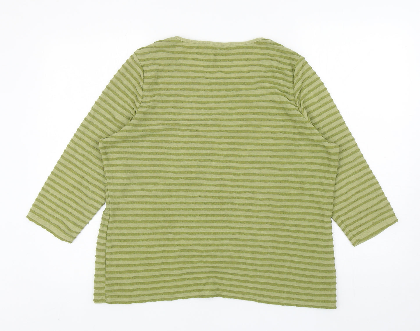 Marks and Spencer Womens Green Striped Polyester Jersey T-Shirt Size 18 Scoop Neck - Textured