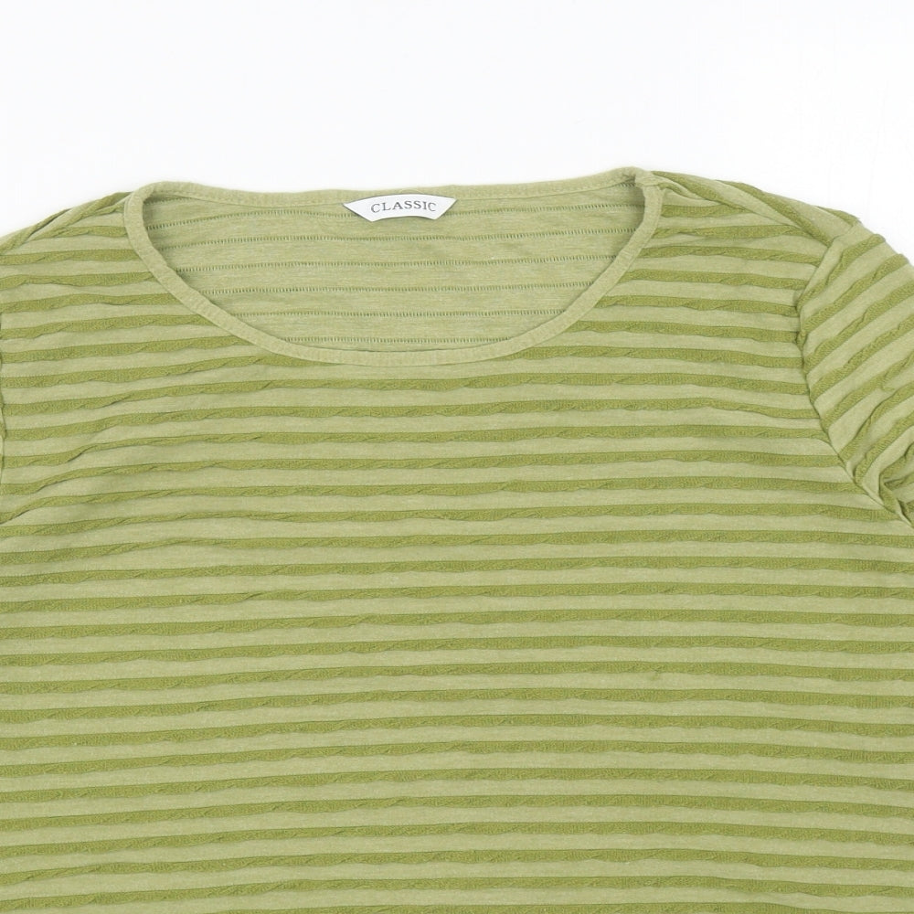 Marks and Spencer Womens Green Striped Polyester Jersey T-Shirt Size 18 Scoop Neck - Textured