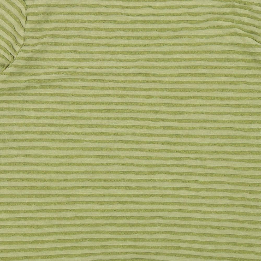 Marks and Spencer Womens Green Striped Polyester Jersey T-Shirt Size 18 Scoop Neck - Textured
