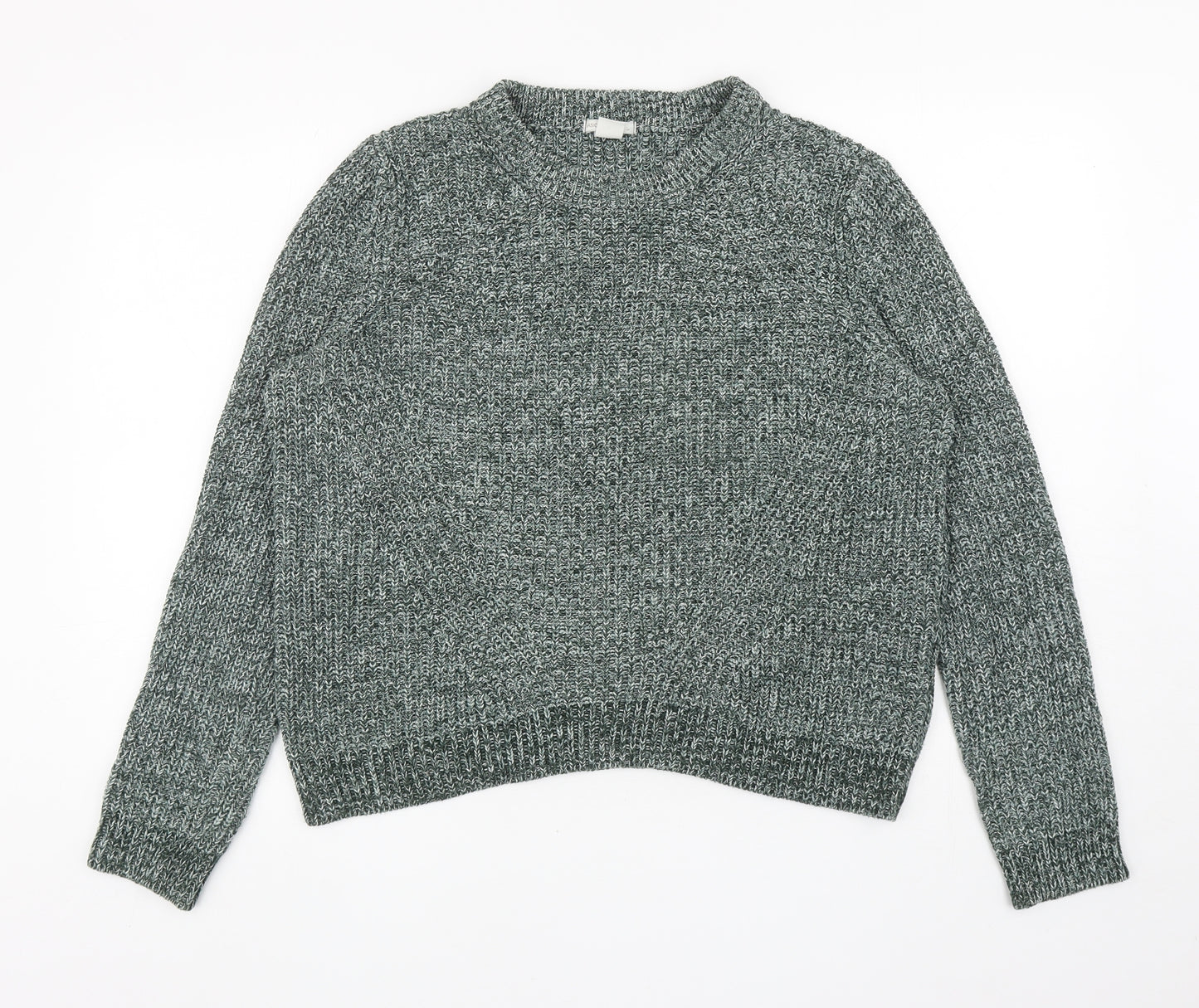 H&M Womens Green Round Neck Cotton Pullover Jumper Size L