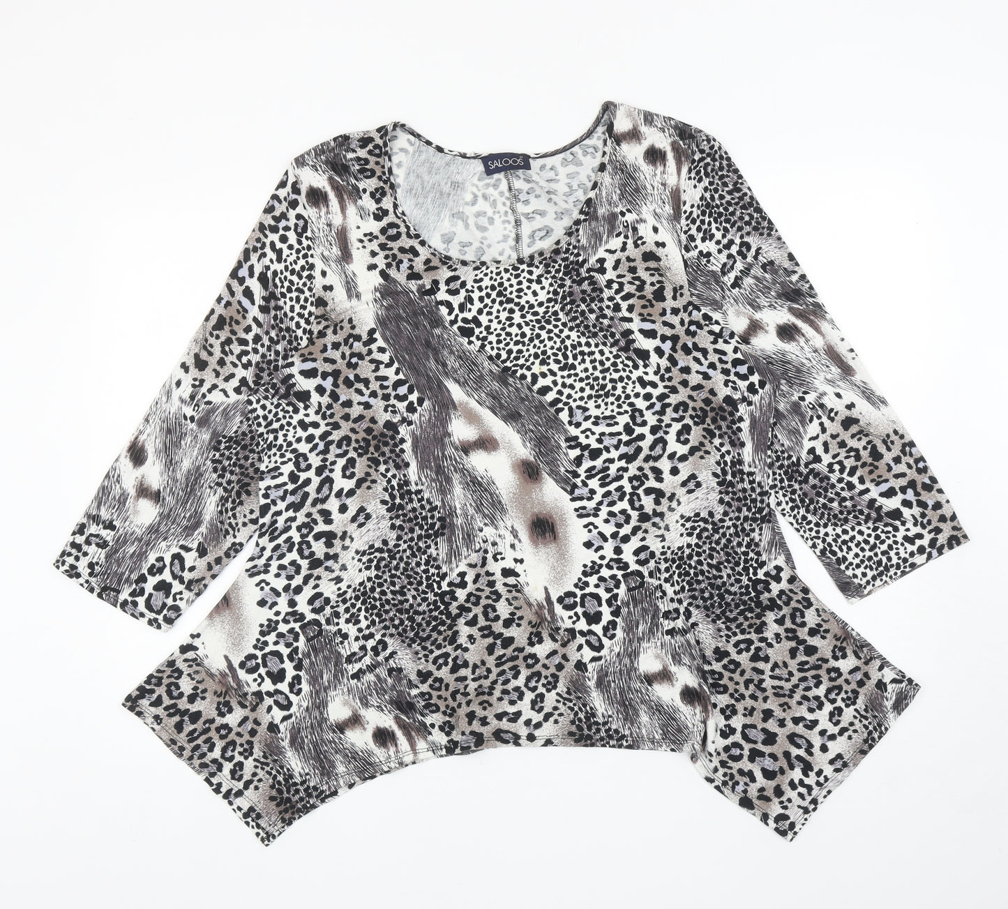 Saloos Womens Black Animal Print Viscose Jersey T-Shirt Size 2XL Scoop Neck - Leopard Print