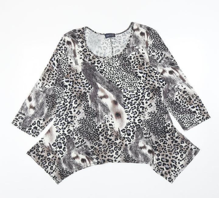 Saloos Womens Black Animal Print Viscose Jersey T-Shirt Size 2XL Scoop Neck - Leopard Print