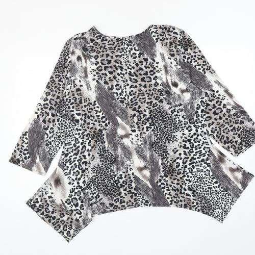 Saloos Womens Black Animal Print Viscose Jersey T-Shirt Size 2XL Scoop Neck - Leopard Print