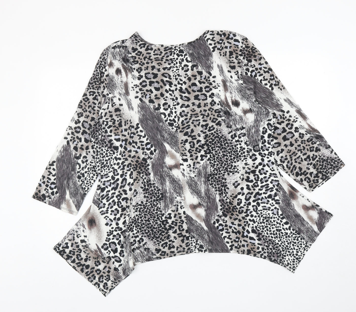 Saloos Womens Black Animal Print Viscose Jersey T-Shirt Size 2XL Scoop Neck - Leopard Print
