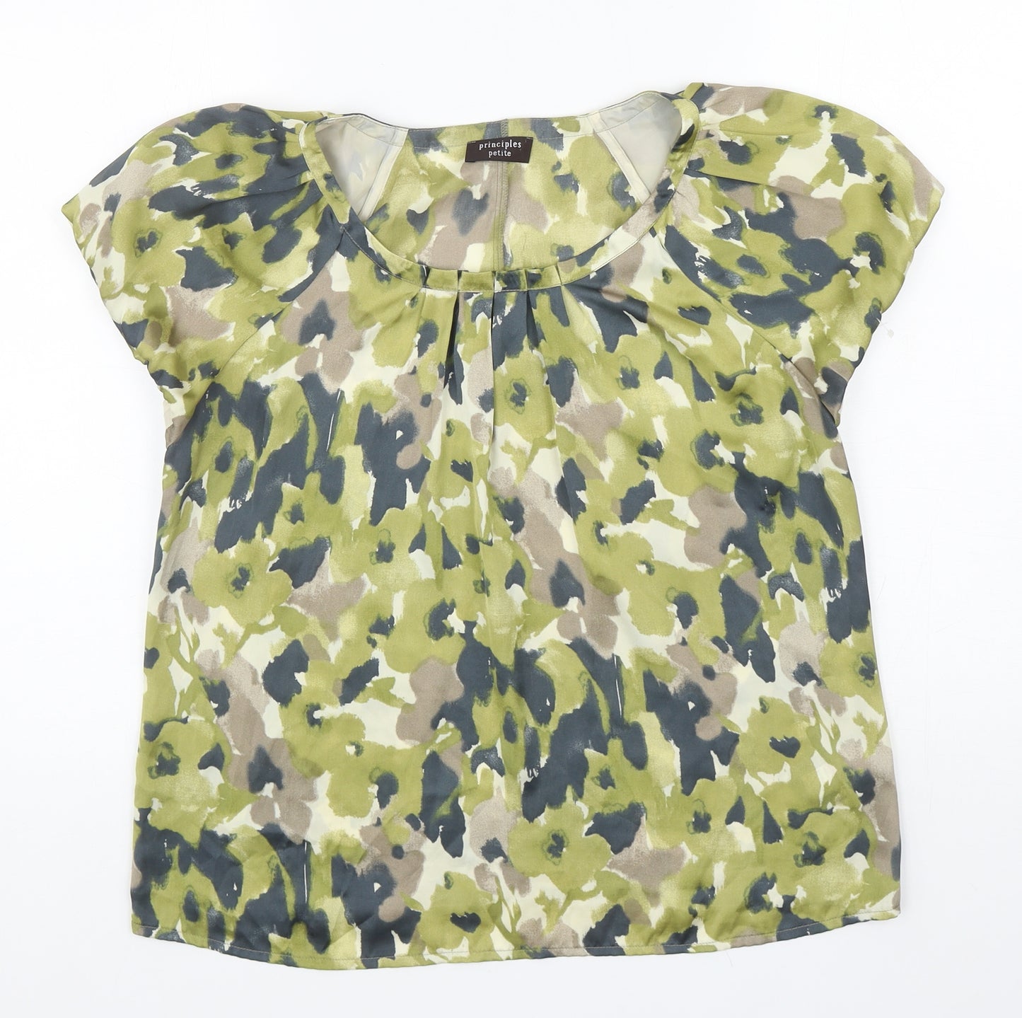Principles Womens Green Geometric Polyester Basic Blouse Size 14 Scoop Neck