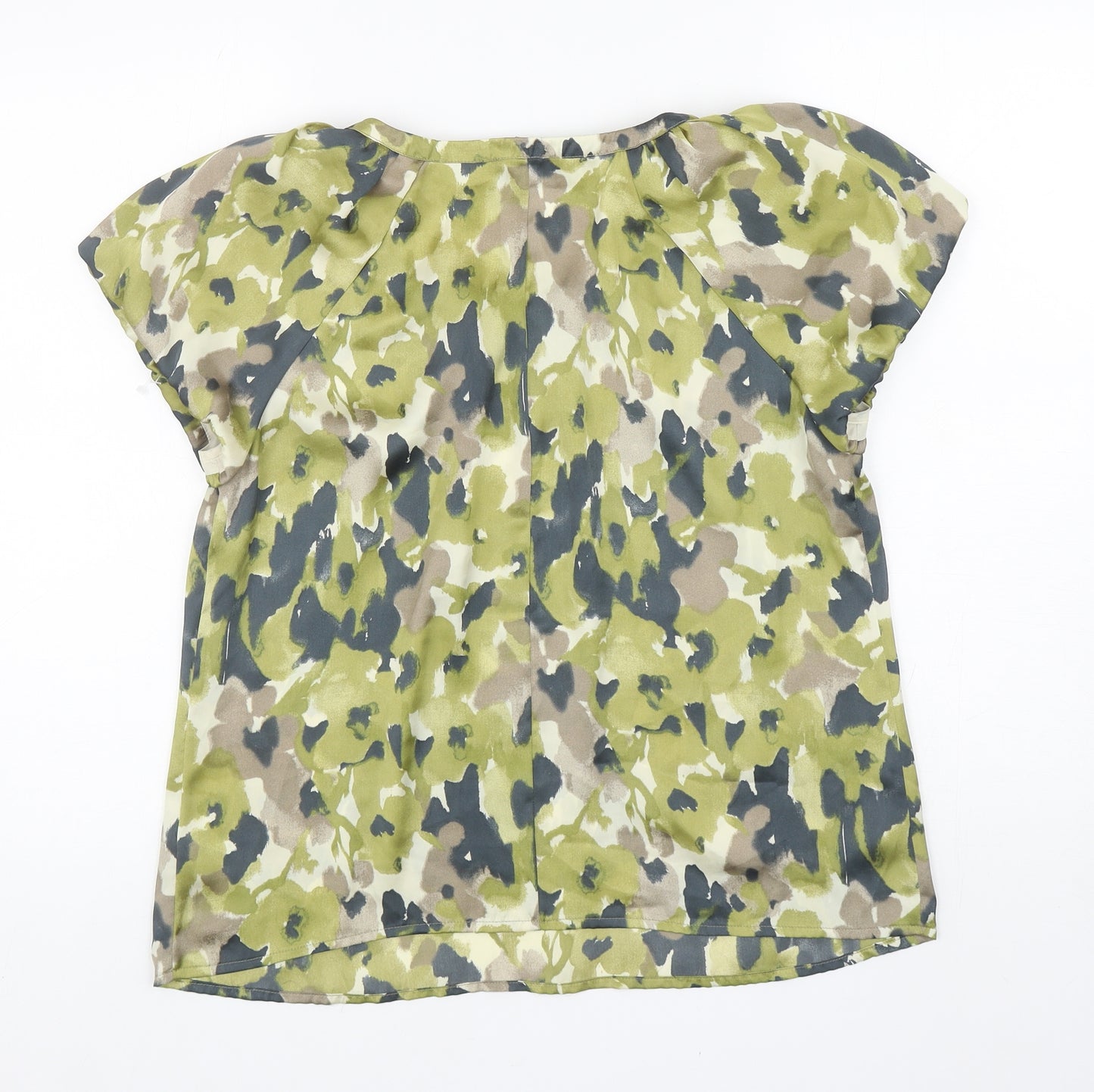 Principles Womens Green Geometric Polyester Basic Blouse Size 14 Scoop Neck