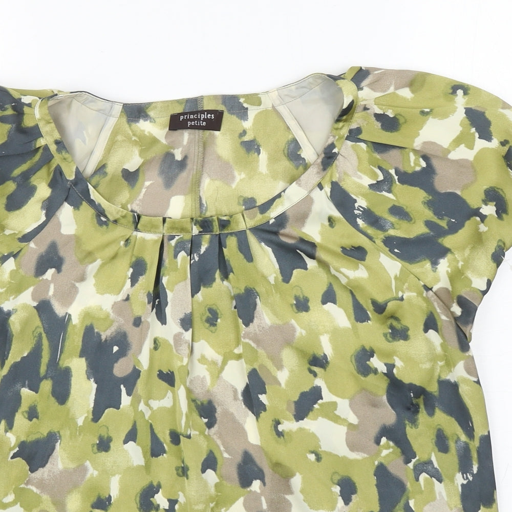 Principles Womens Green Geometric Polyester Basic Blouse Size 14 Scoop Neck