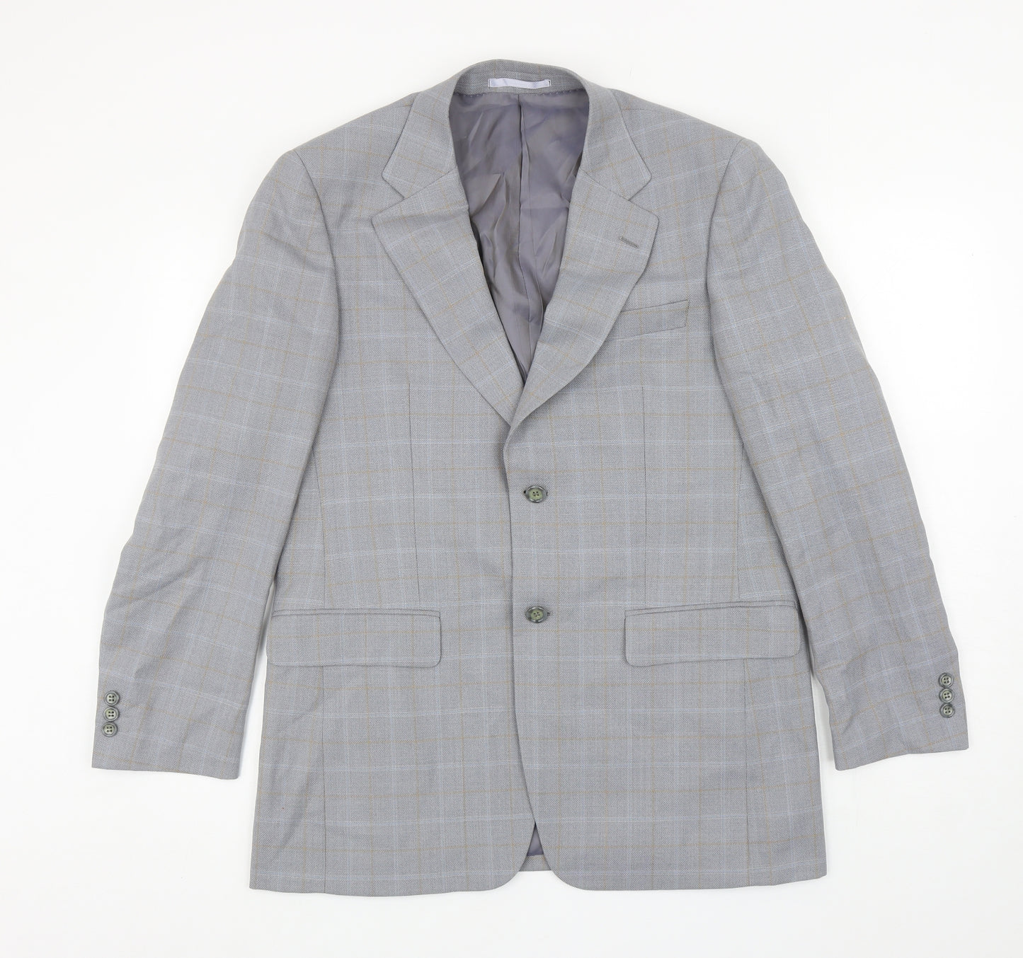 Brook Tavener Mens Grey Plaid Wool Jacket Blazer Size 38