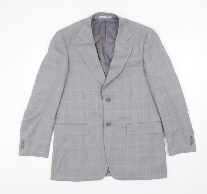 Brook Tavener Mens Grey Plaid Wool Jacket Blazer Size 38
