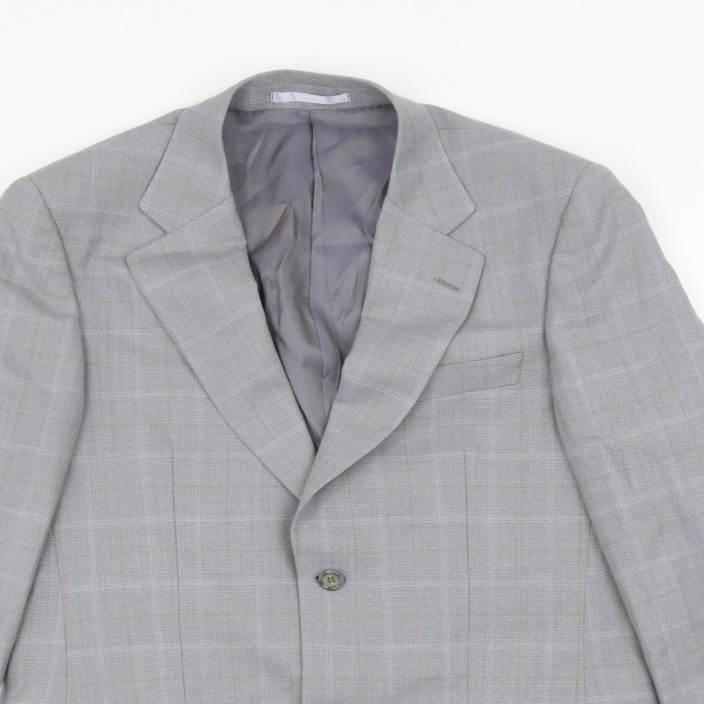 Brook Tavener Mens Grey Plaid Wool Jacket Blazer Size 38