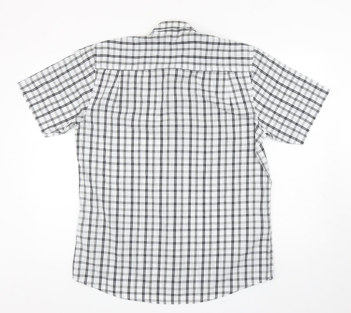 Pierre Cardin Mens White Plaid Cotton Button-Up Size L Collared Button