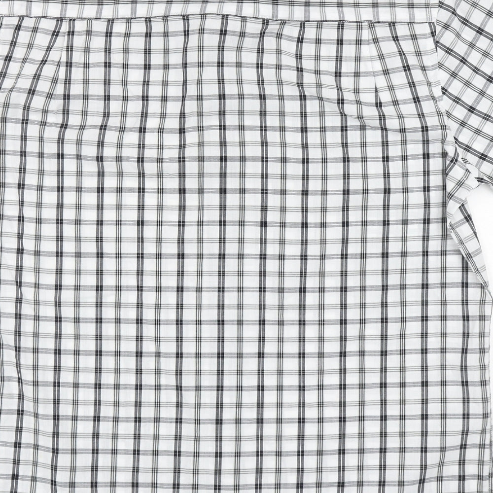 Pierre Cardin Mens White Plaid Cotton Button-Up Size L Collared Button