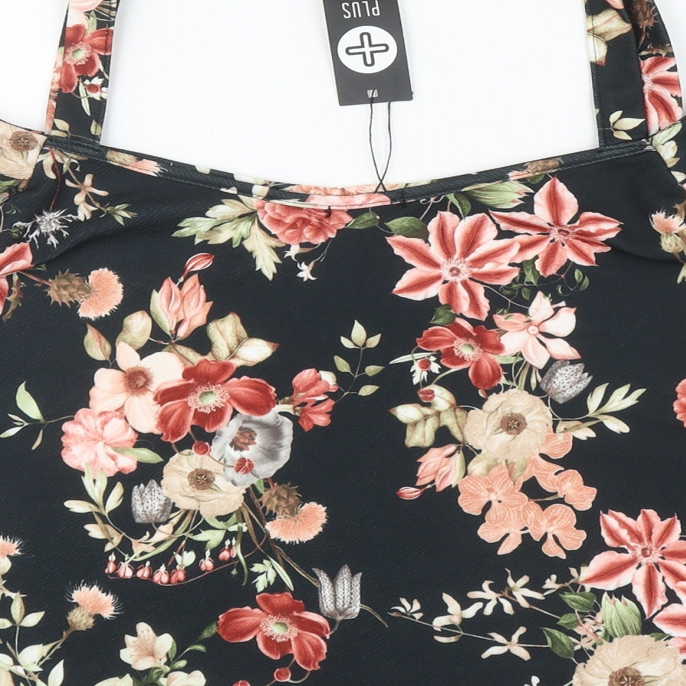 Boohoo Womens Black Floral Polyester Basic Blouse Size 24 Scoop Neck