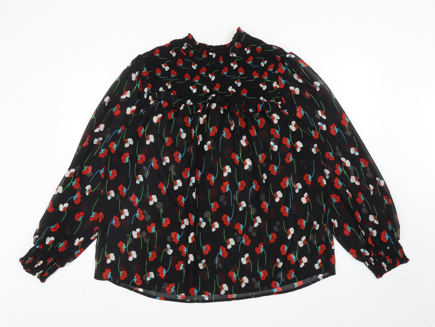 Papaya Womens Black Floral Polyester Basic Blouse Size 20 Mock Neck