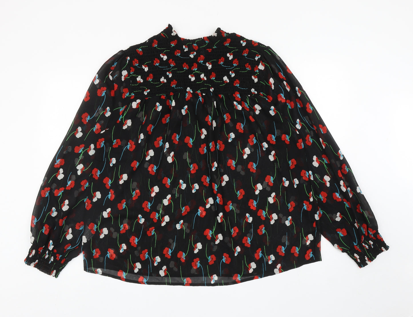 Papaya Womens Black Floral Polyester Basic Blouse Size 20 Mock Neck
