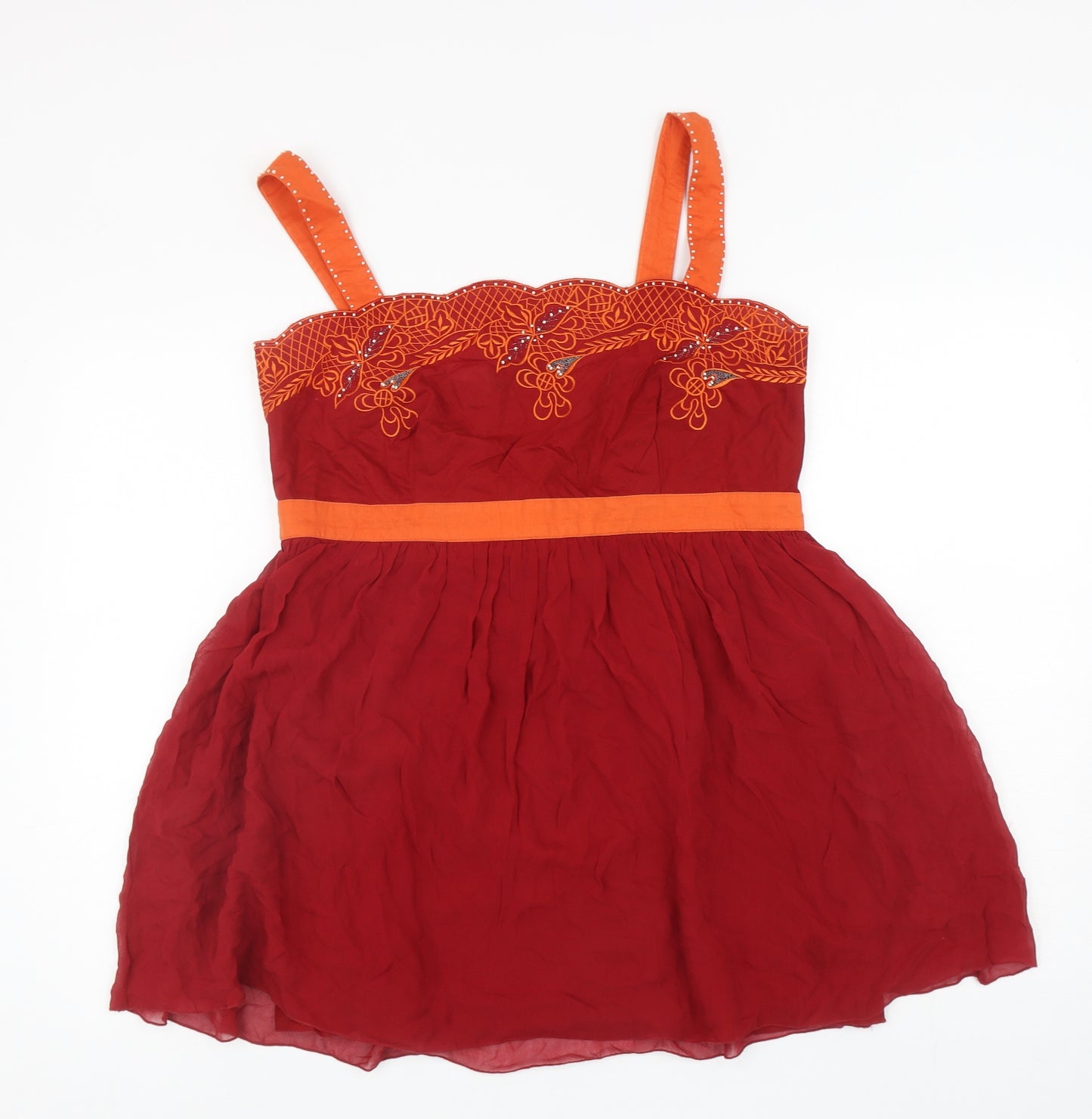 Principles Womens Red Cotton Camisole Tank Size 12 Square Neck - Embellished Neckline