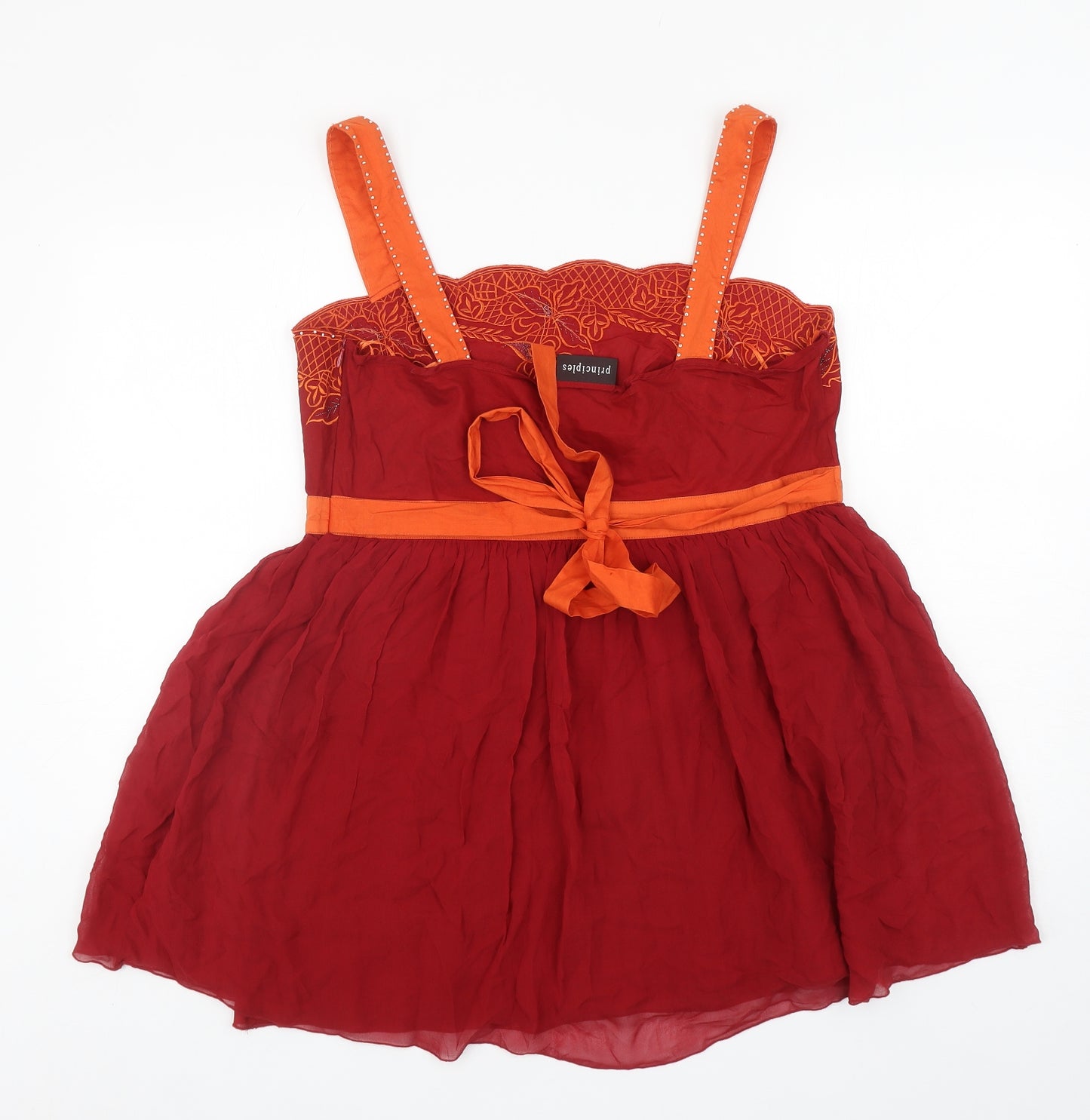 Principles Womens Red Cotton Camisole Tank Size 12 Square Neck - Embellished Neckline