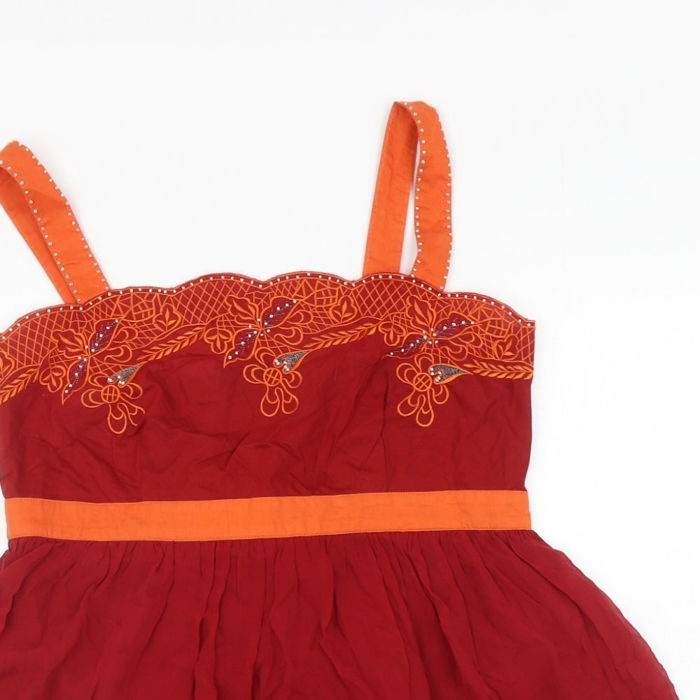 Principles Womens Red Cotton Camisole Tank Size 12 Square Neck - Embellished Neckline