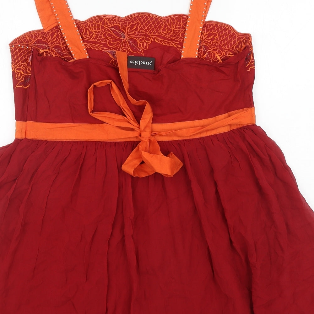 Principles Womens Red Cotton Camisole Tank Size 12 Square Neck - Embellished Neckline