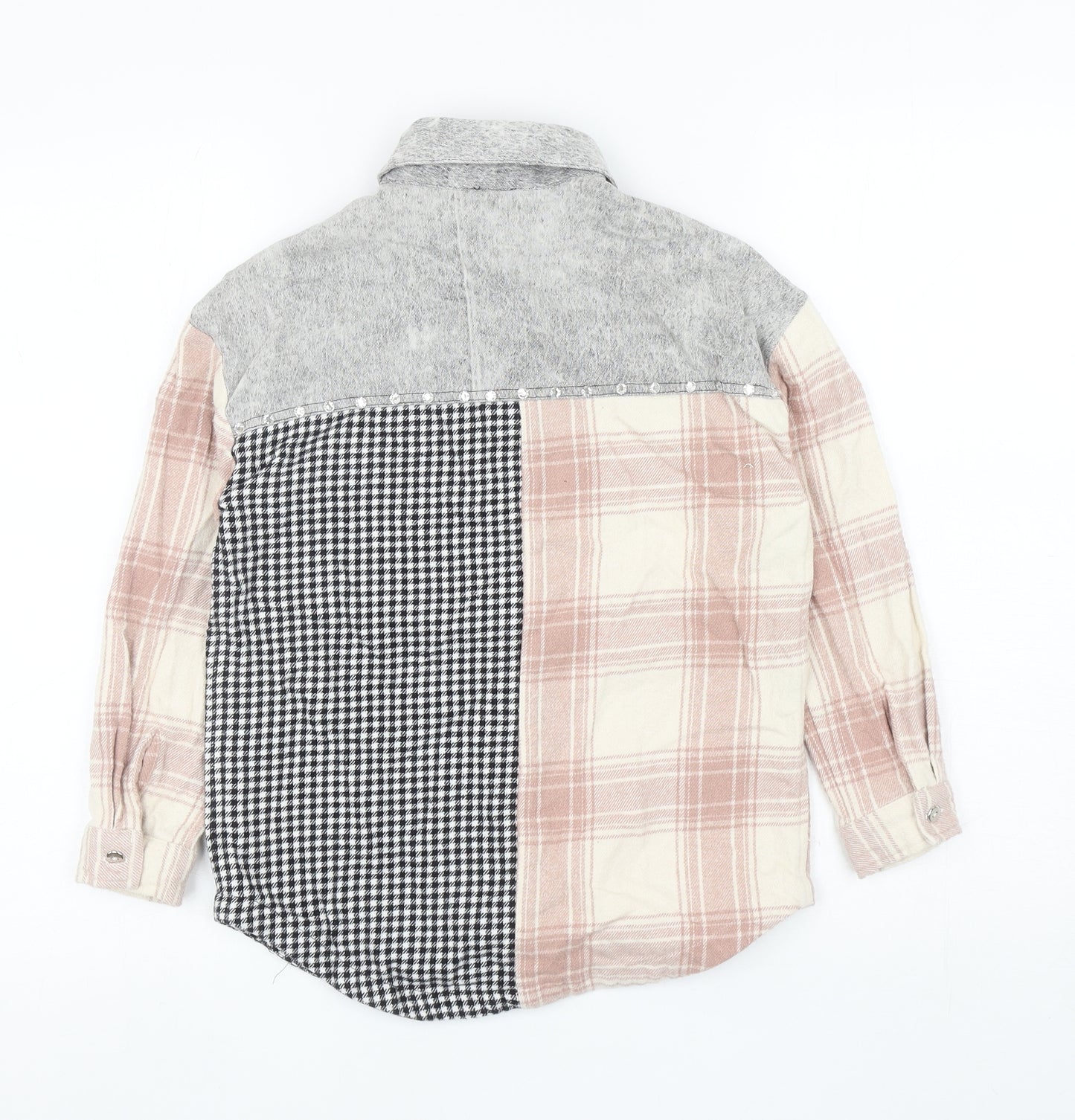 River Island Girls Multicoloured Plaid Cotton Basic Button-Up Size 9-10 Years Collared Button - Houndstooth