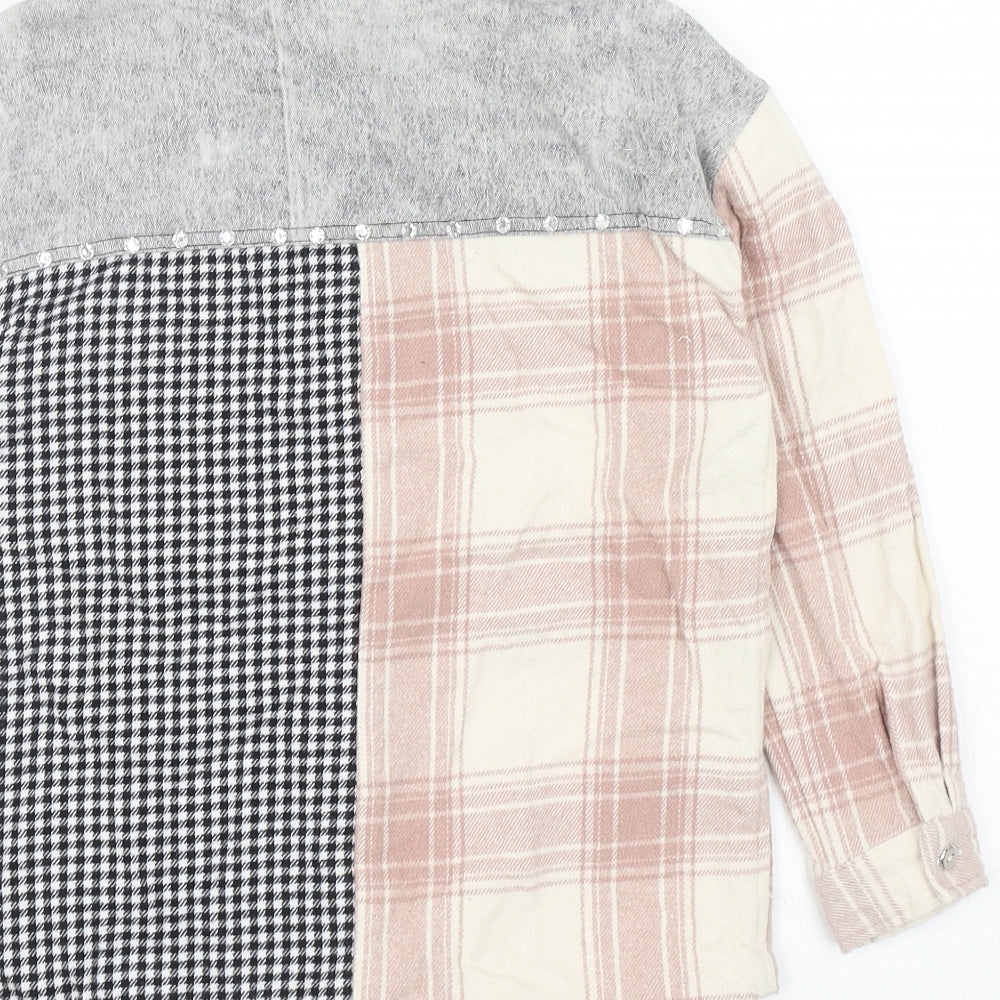 River Island Girls Multicoloured Plaid Cotton Basic Button-Up Size 9-10 Years Collared Button - Houndstooth