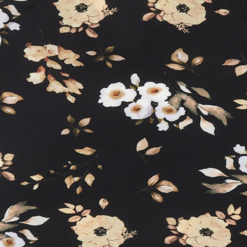 Luca Vanucci Womens Black Floral Polyester Basic Blouse Size L V-Neck