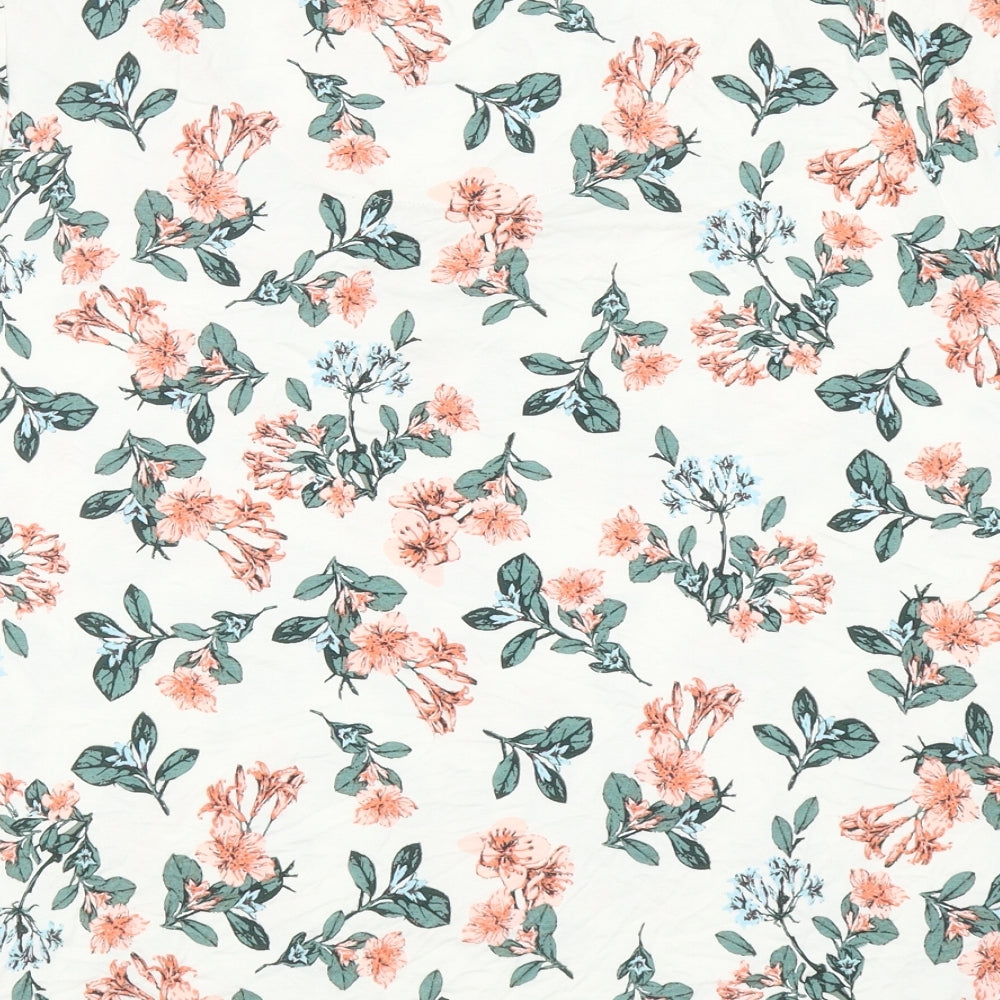 Marks and Spencer Womens White Floral Viscose Basic T-Shirt Size 22 Scoop Neck