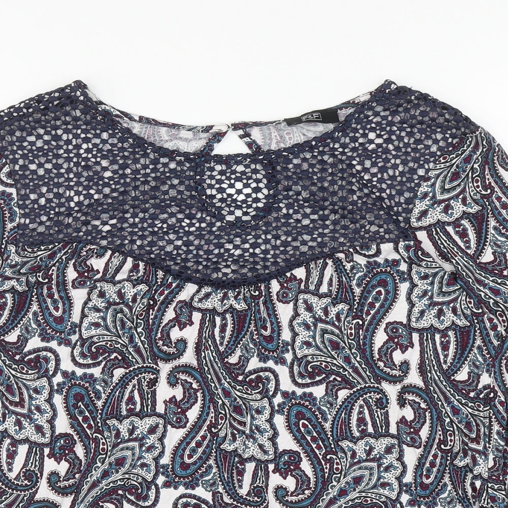F&F Womens Multicoloured Paisley Viscose Basic Blouse Size 10 Boat Neck