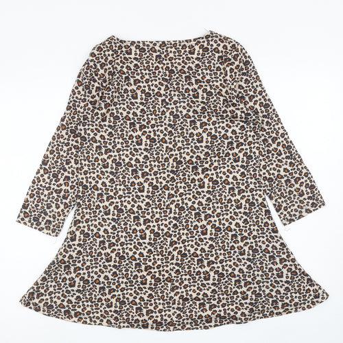 Pebble Bay Womens Brown Animal Print Polyester Tunic T-Shirt Size 10 Scoop Neck - Leopard Print
