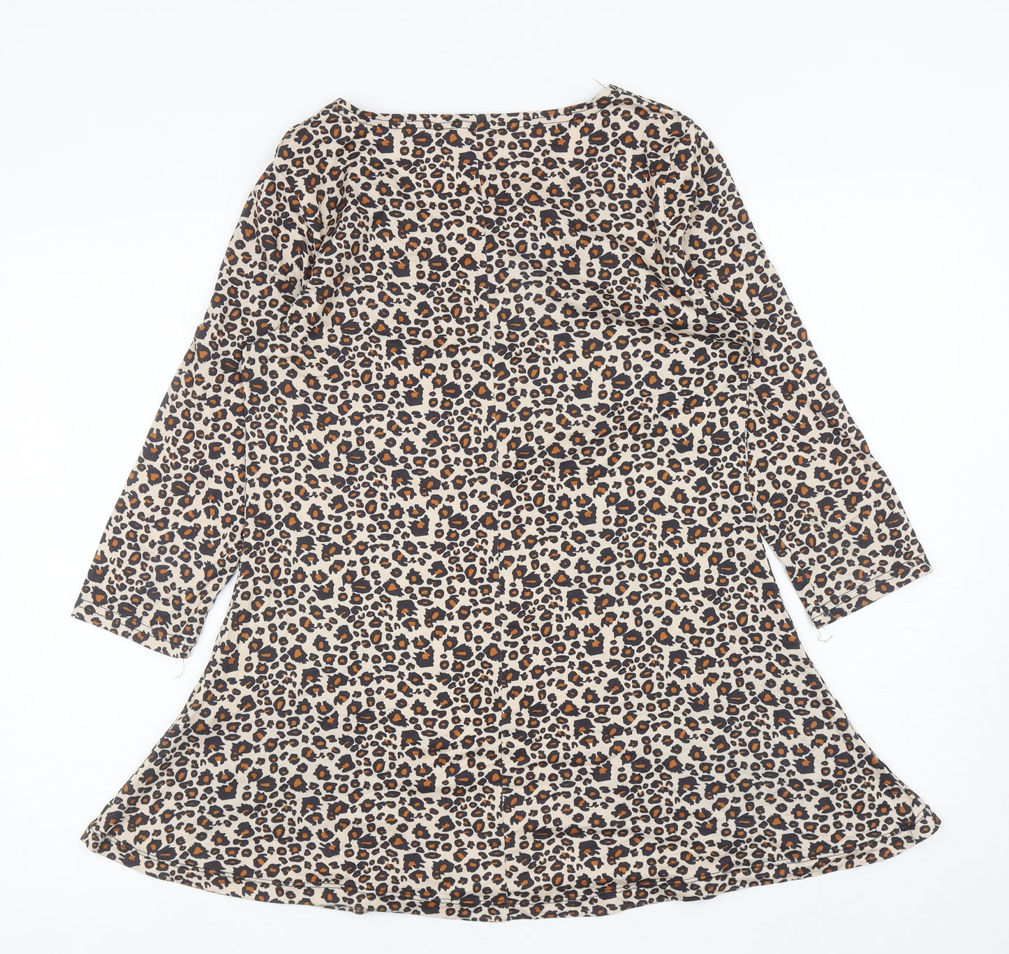 Pebble Bay Womens Brown Animal Print Polyester Tunic T-Shirt Size 10 Scoop Neck - Leopard Print