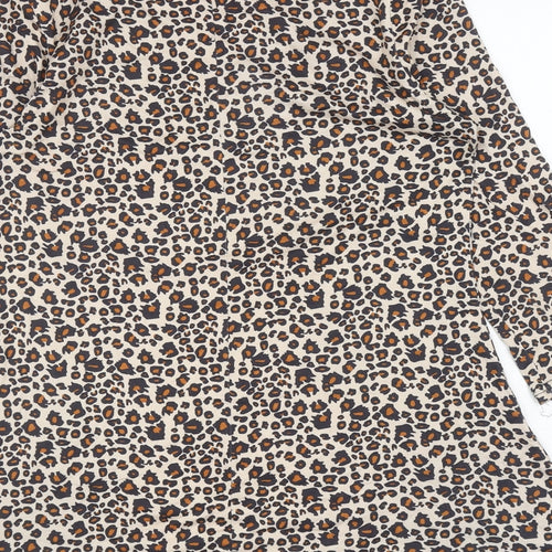 Pebble Bay Womens Brown Animal Print Polyester Tunic T-Shirt Size 10 Scoop Neck - Leopard Print