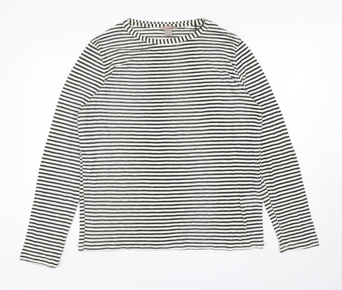 H&M Womens Black Striped Cotton Basic T-Shirt Size 2XL Boat Neck
