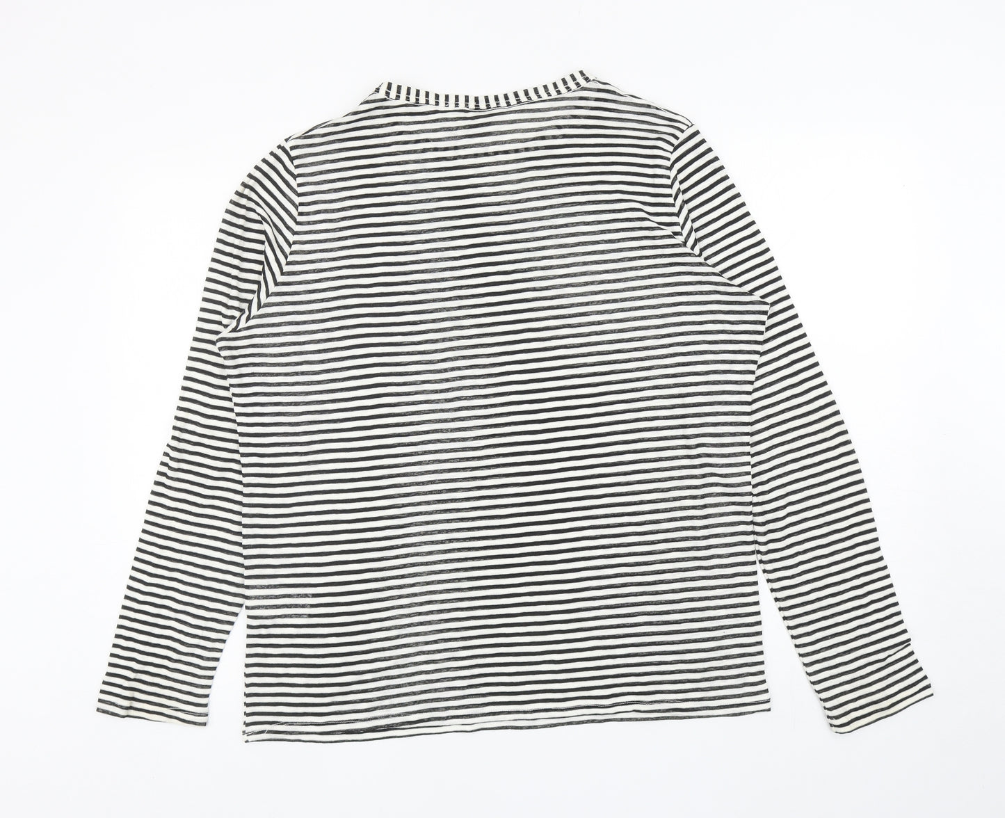H&M Womens Black Striped Cotton Basic T-Shirt Size 2XL Boat Neck
