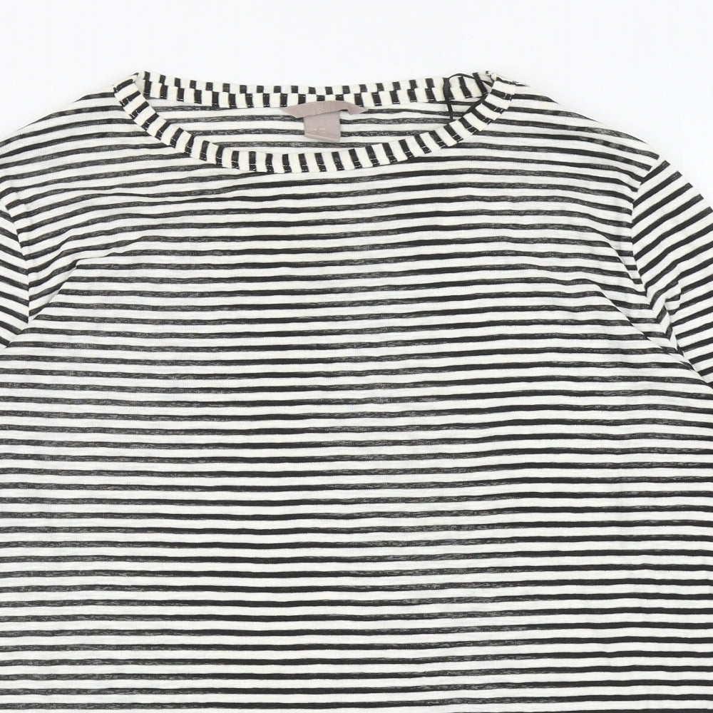 H&M Womens Black Striped Cotton Basic T-Shirt Size 2XL Boat Neck