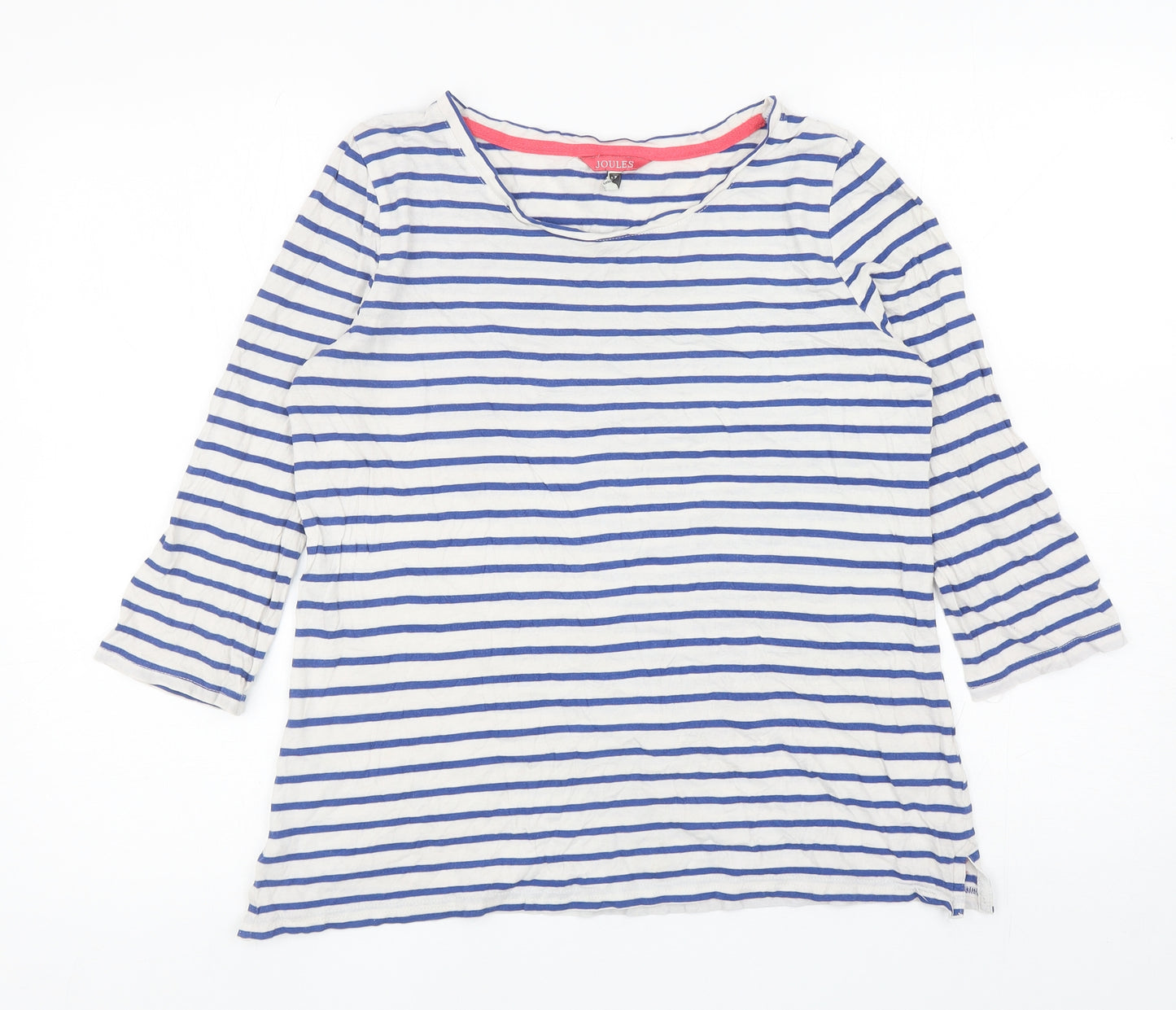 Joules Womens Blue Striped Cotton Basic T-Shirt Size 10 Scoop Neck