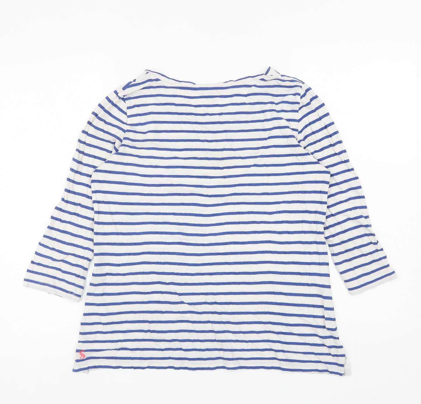 Joules Womens Blue Striped Cotton Basic T-Shirt Size 10 Scoop Neck