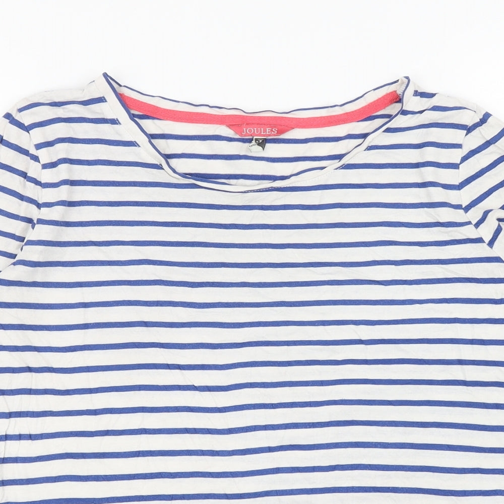 Joules Womens Blue Striped Cotton Basic T-Shirt Size 10 Scoop Neck