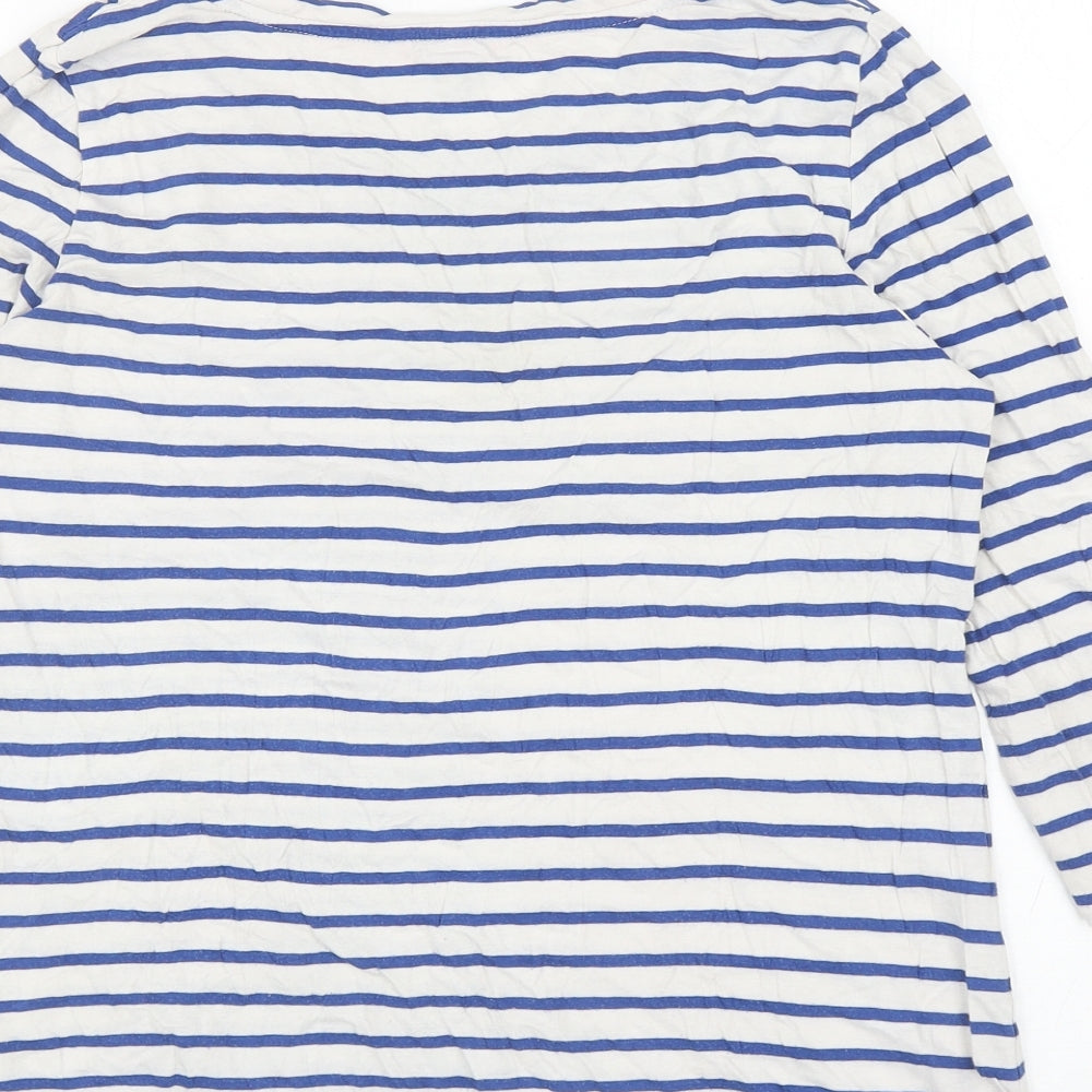 Joules Womens Blue Striped Cotton Basic T-Shirt Size 10 Scoop Neck