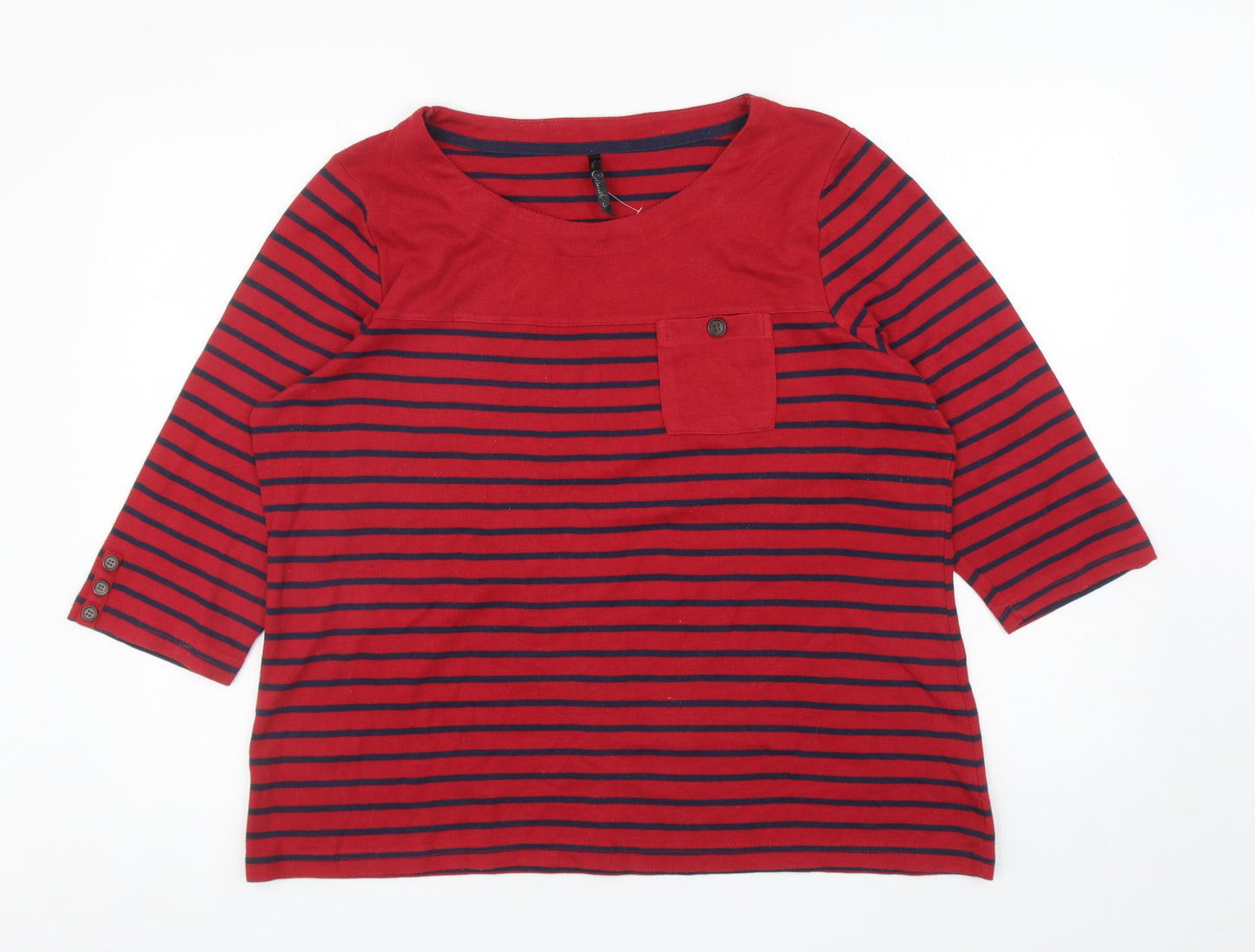 Bonmarché Womens Red Boat Neck Striped Cotton Pullover Jumper Size L