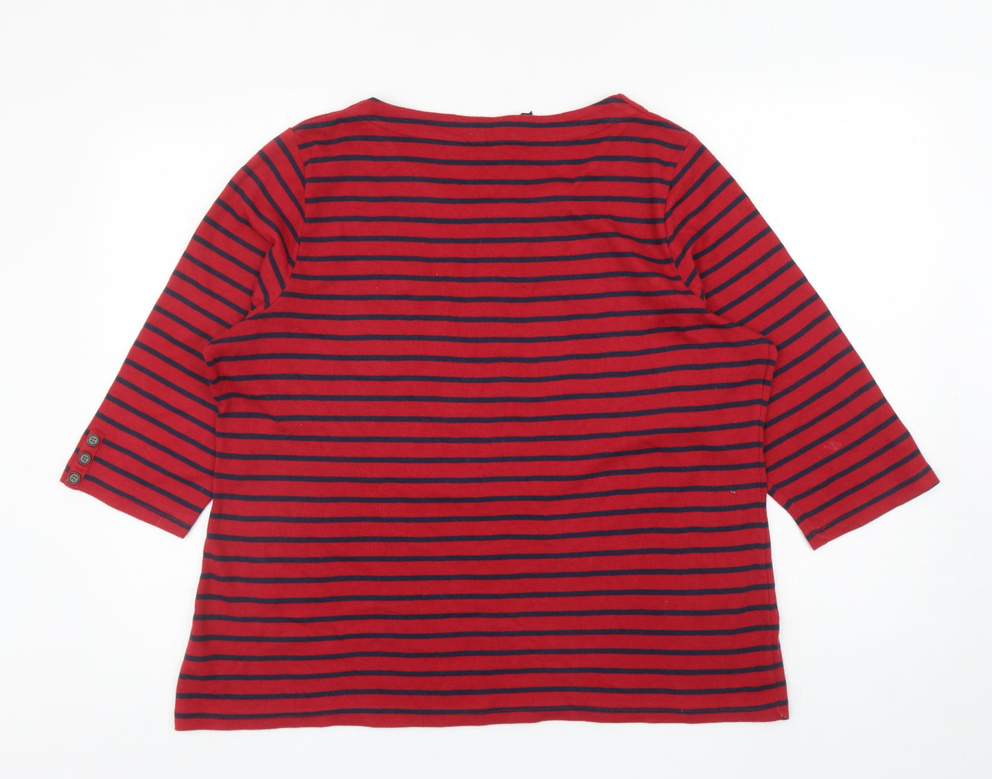 Bonmarché Womens Red Boat Neck Striped Cotton Pullover Jumper Size L