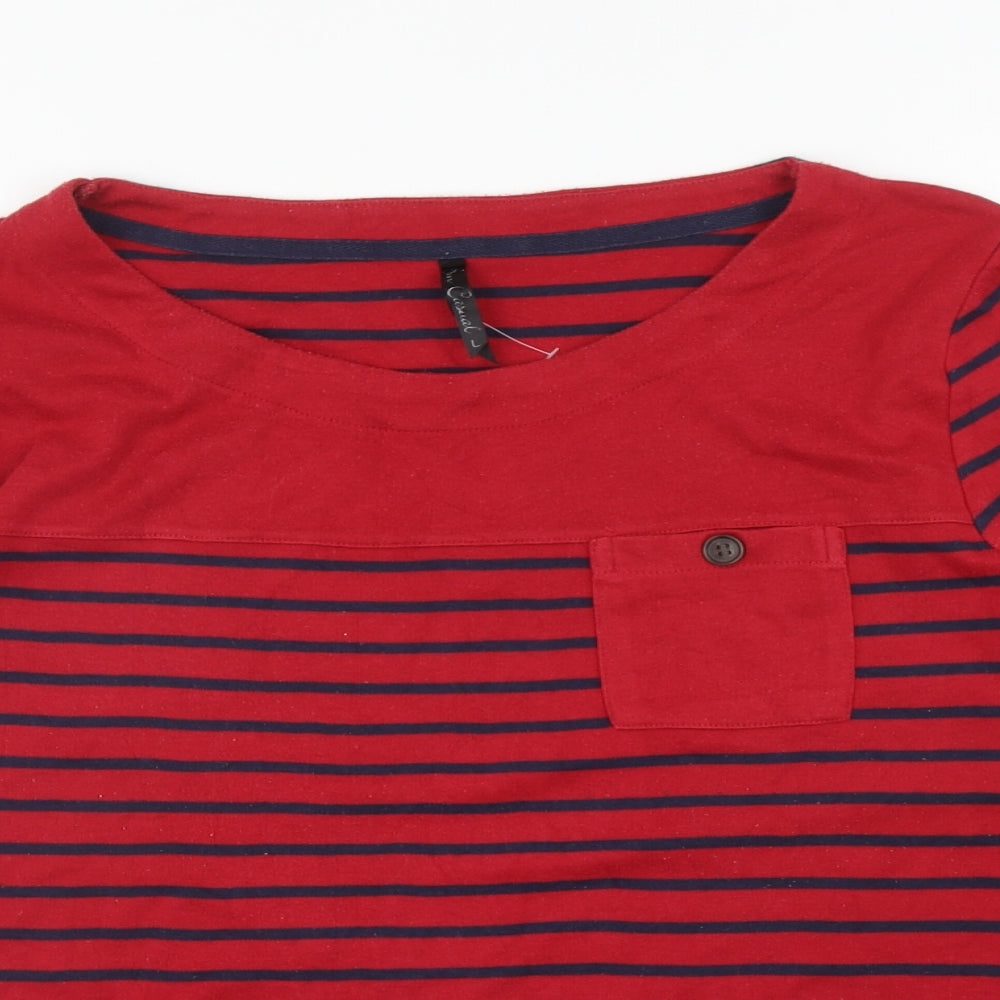 Bonmarché Womens Red Boat Neck Striped Cotton Pullover Jumper Size L