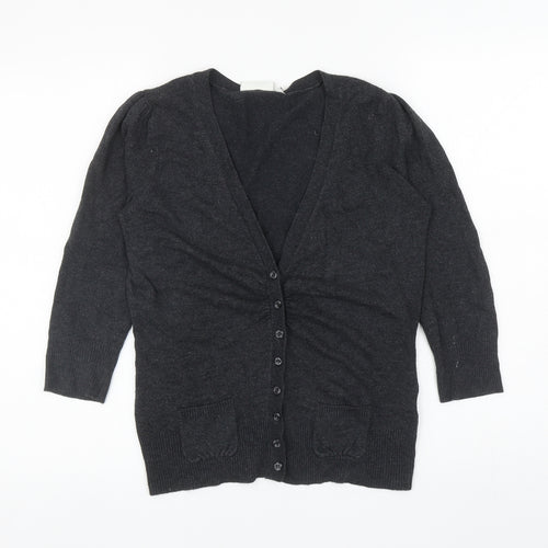 New Look Womens Grey V-Neck Viscose Cardigan Jumper Size 12