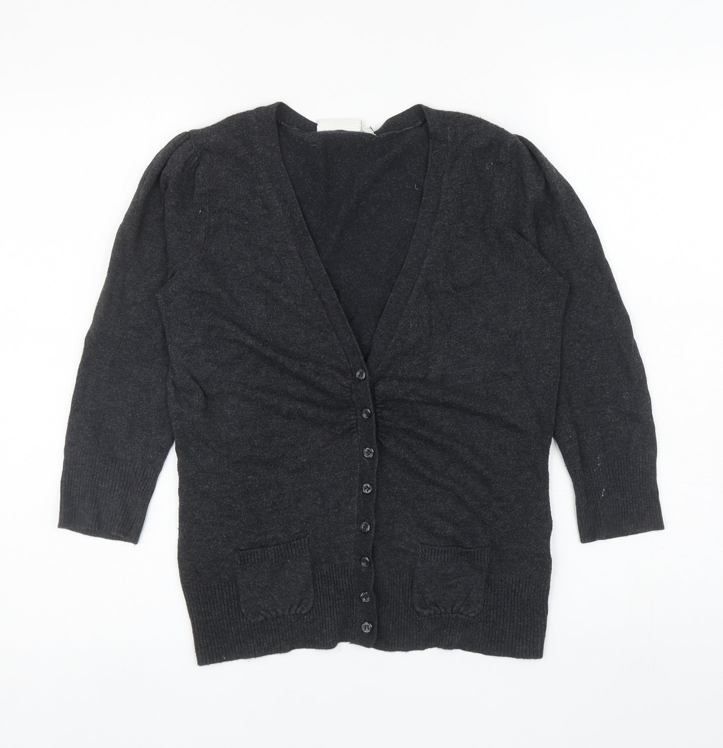 New Look Womens Grey V-Neck Viscose Cardigan Jumper Size 12