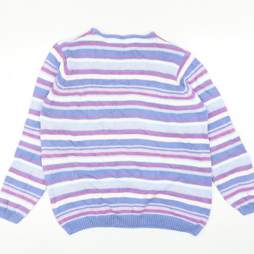 EWM Womens Multicoloured Round Neck Striped Cotton Pullover Jumper Size M