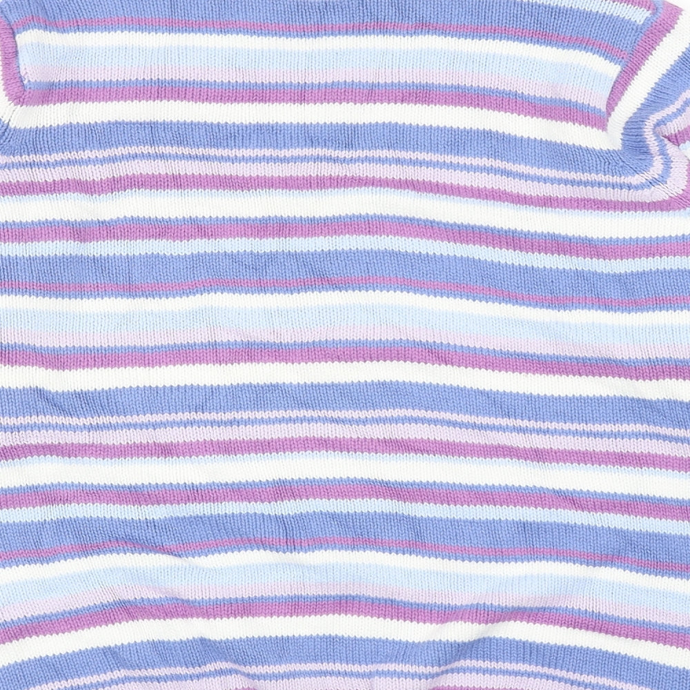 EWM Womens Multicoloured Round Neck Striped Cotton Pullover Jumper Size M