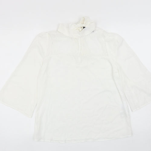 Fashion Union Womens White Polyester Basic Blouse Size 10 Mock Neck - Lace Detail, Tie