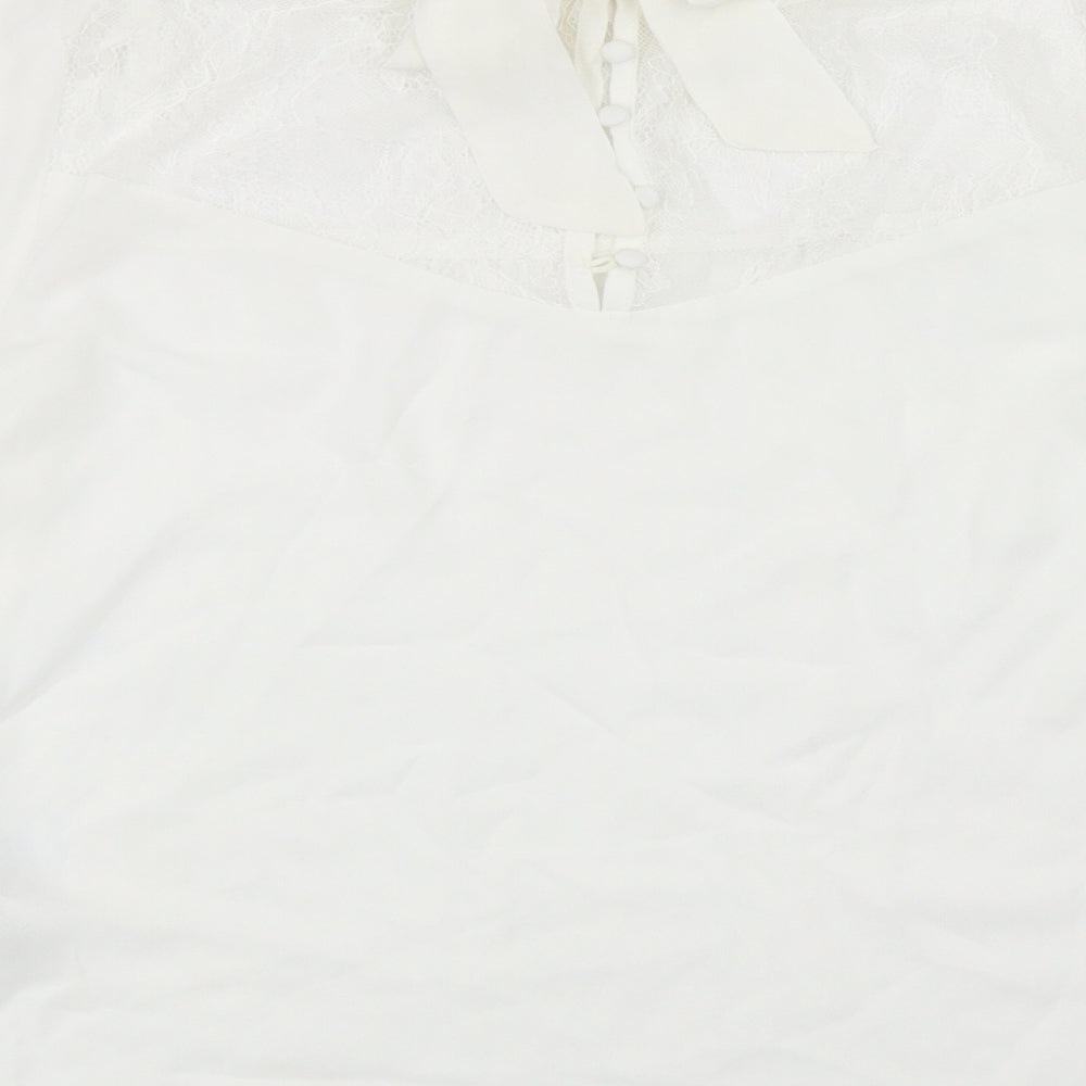 Fashion Union Womens White Polyester Basic Blouse Size 10 Mock Neck - Lace Detail, Tie
