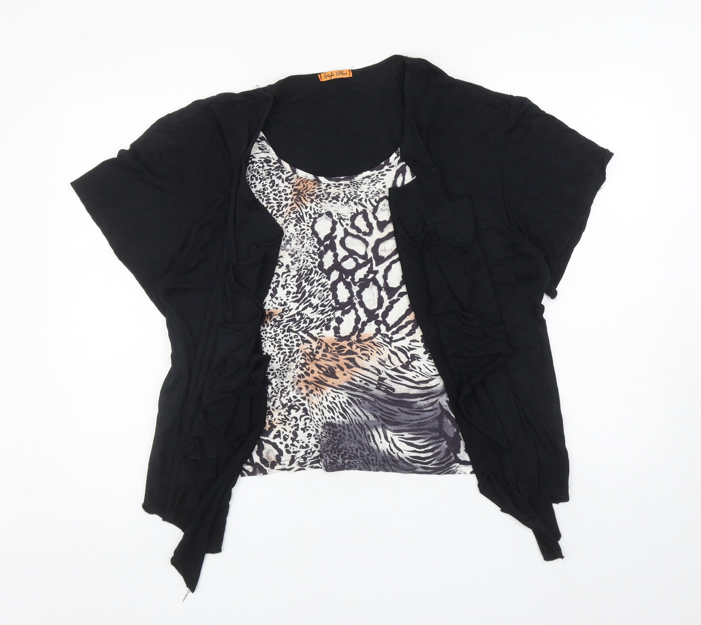 Style Plus Womens Multicoloured Animal Print Kimono Blouse Size XL Scoop Neck