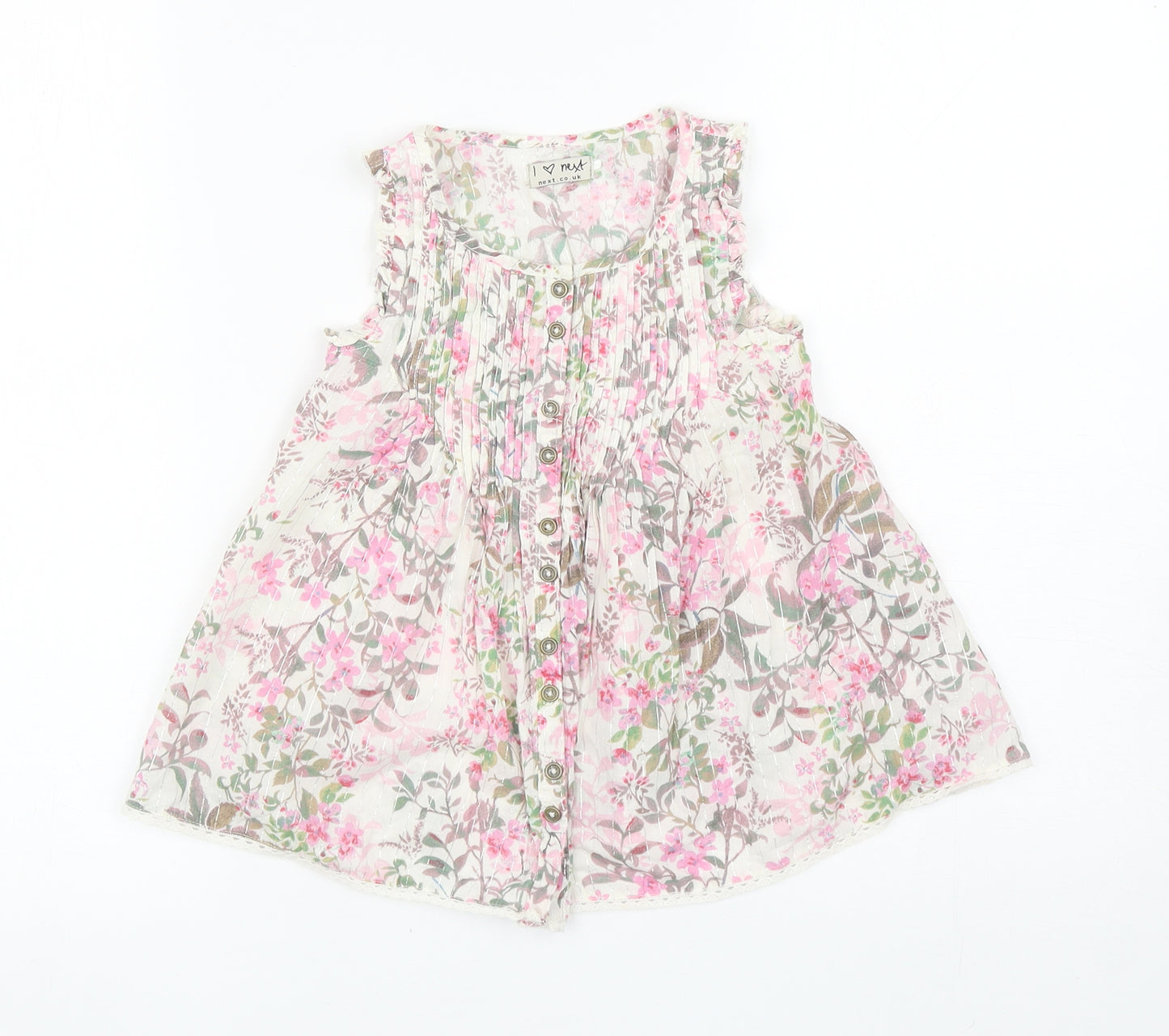 NEXT Girls Multicoloured Floral Cotton Fit & Flare Size 4 Years Scoop Neck Button