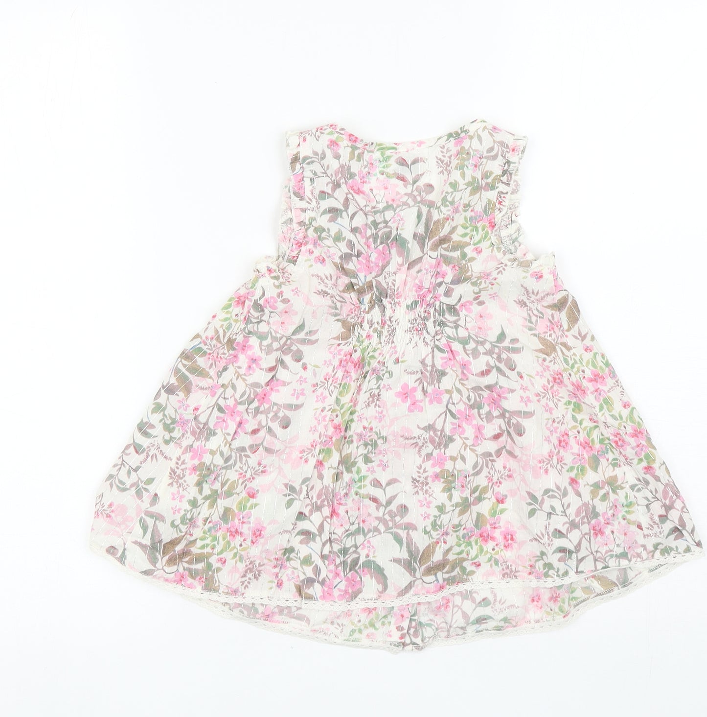 NEXT Girls Multicoloured Floral Cotton Fit & Flare Size 4 Years Scoop Neck Button
